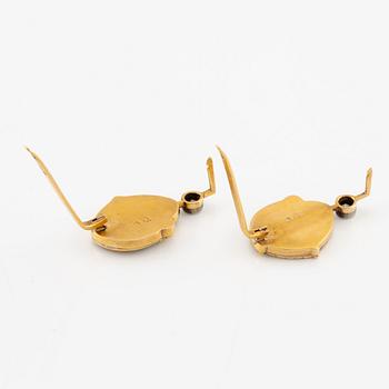 A pair of earrings 14K gold with green enamel and old-cut diamonds, St. Petersburg Russia, 1899-1908.