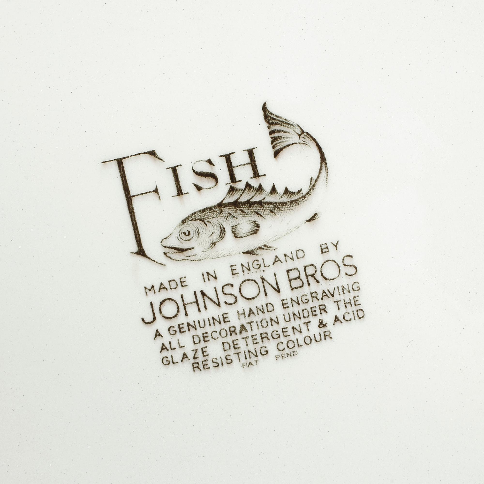 SERVISDELAR, 14 delar, flintgods, "Fish", Johnson Bros, England, 1900-tal.