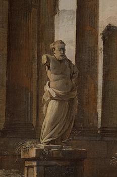 Johan Pasch Tillskriven, Väggfält. Ruinlandskap rastande soldater och figurer vid brunn.